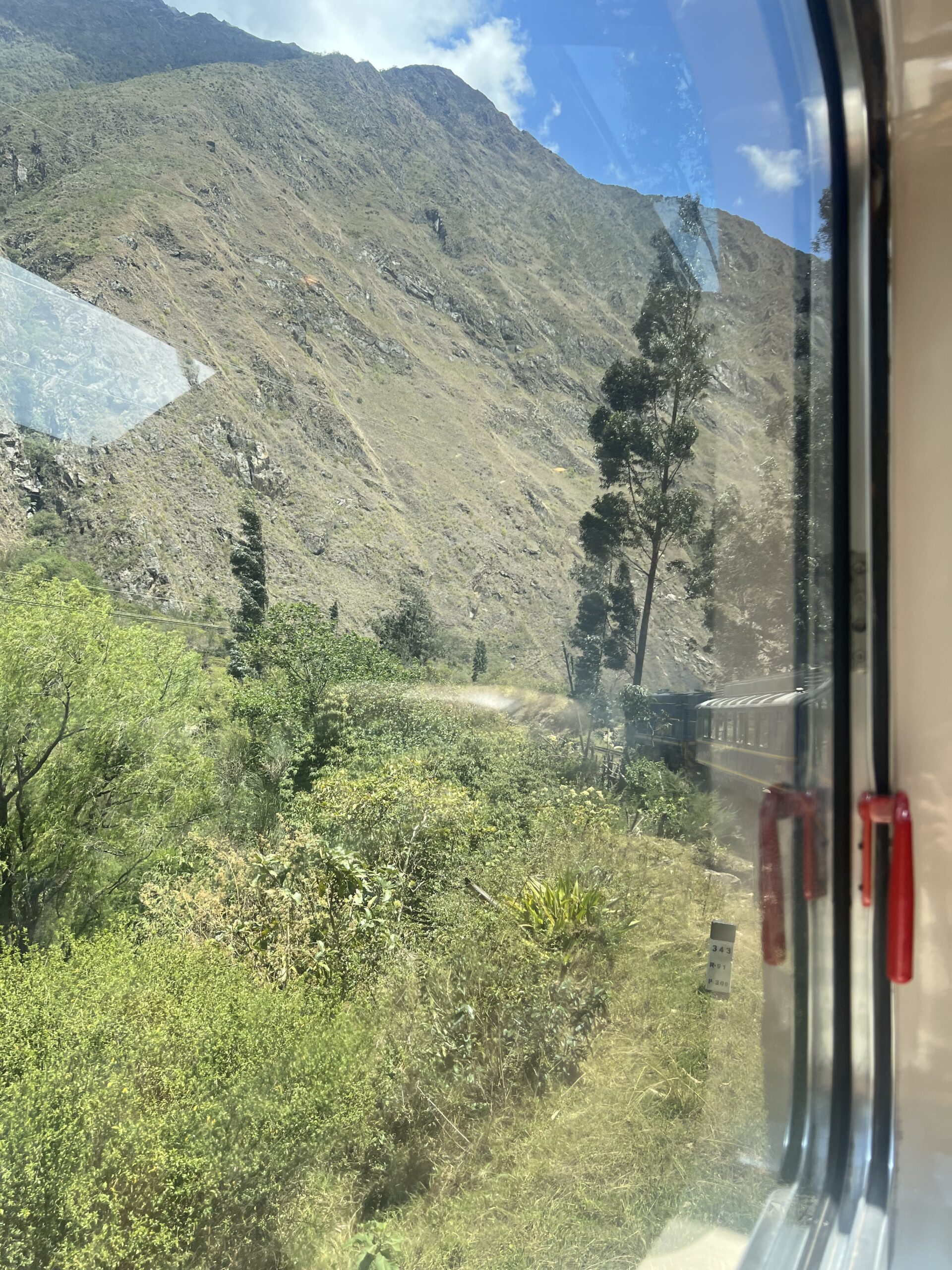 widok z pociągu na trasie Ollantaytambo Machu Picchu 